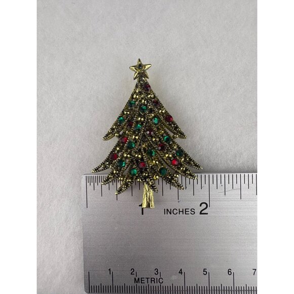 Hollycraft Women’s Gold Tone Christmas Tree Rhinestone Brooch Pin - Picture 6 of 6
